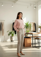 Chique Wolblend Pantalon met Visgraatpatroon voor Comfort