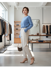 Chique Wolblend Pantalon met Visgraatpatroon voor Comfort