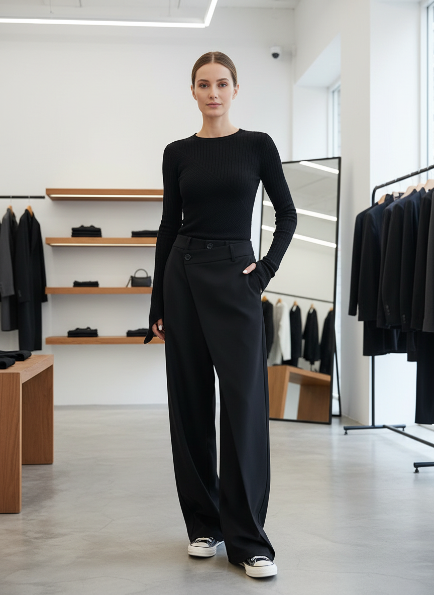 Asymmetrische Wrap Broek Judi: Comfortabele Wide-Leg Stijl