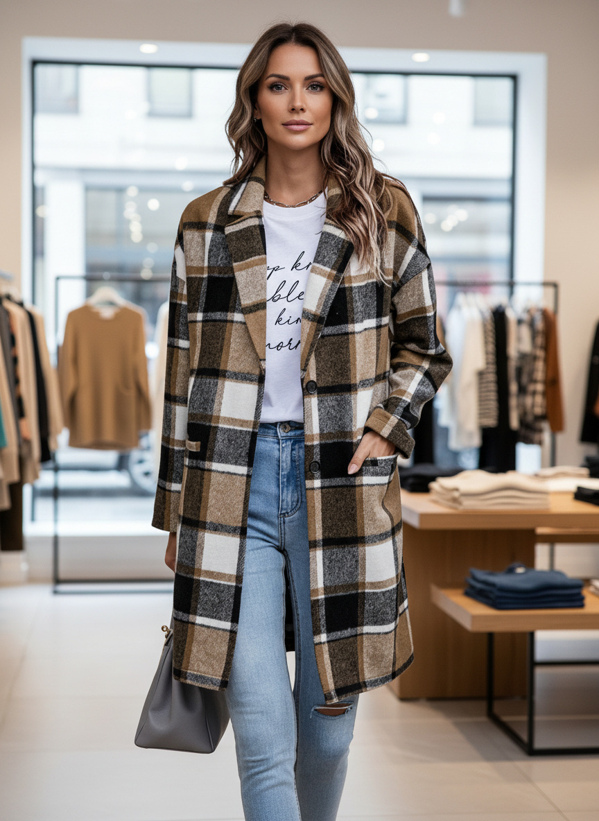 Chique Geruite Tussenjas met Wolblend: Perfecte Laag