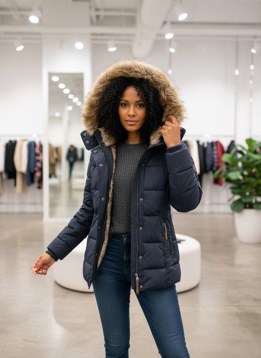 Gewatteerde Dames Puffer Jas met Luxe Faux-Fur Capuchon