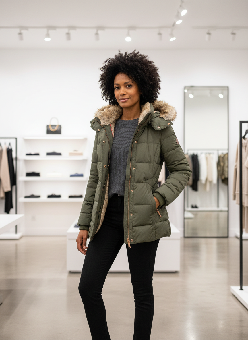 Gewatteerde Dames Puffer Jas met Luxe Faux-Fur Capuchon