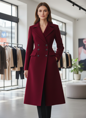 Lange Elegante Winter Trenchcoat in Bordeauxrood