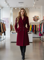 Lange Elegante Winter Trenchcoat in Bordeauxrood