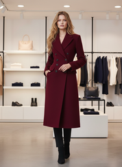 Lange Elegante Winter Trenchcoat in Bordeauxrood