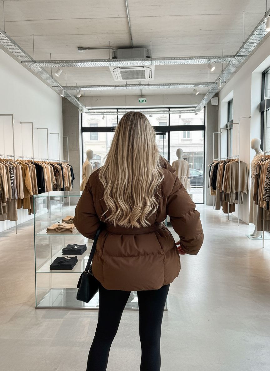 Chique Pufferjas met Ceintuur en Statement Kraag