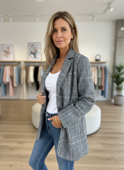 Chique Geruite Blazer in Warme Wolblend voor Jouw Stijl