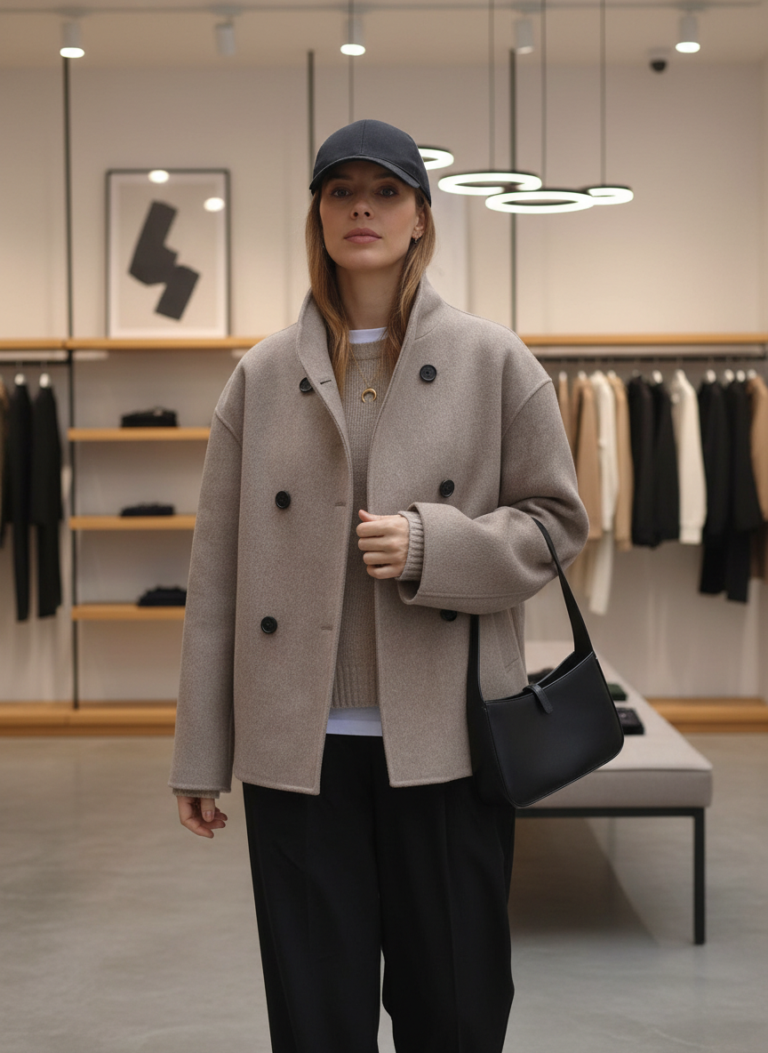 Chique Double-Breasted Wollen Blend Jas voor Dames