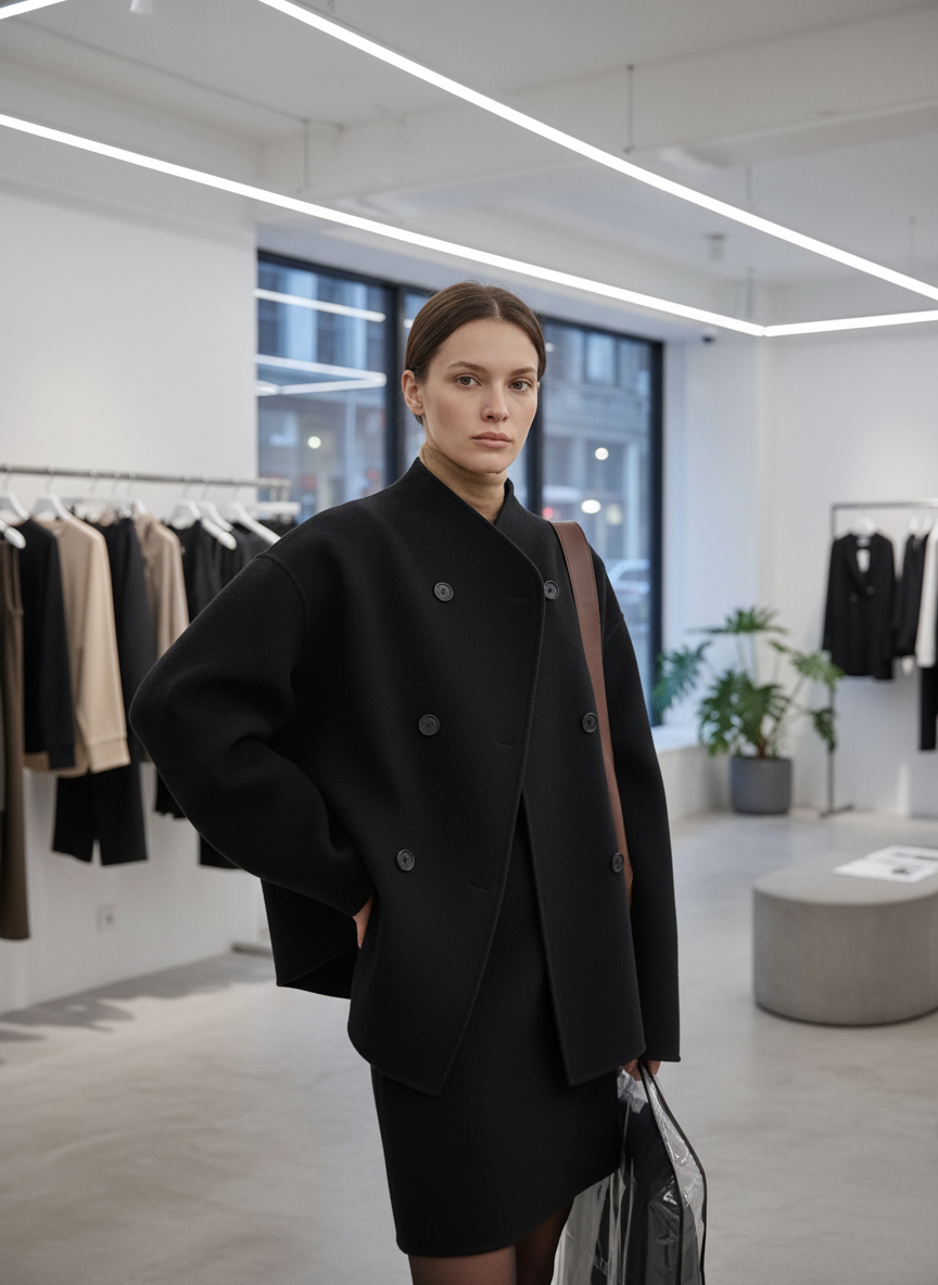 Chique Double-Breasted Wollen Blend Jas voor Dames