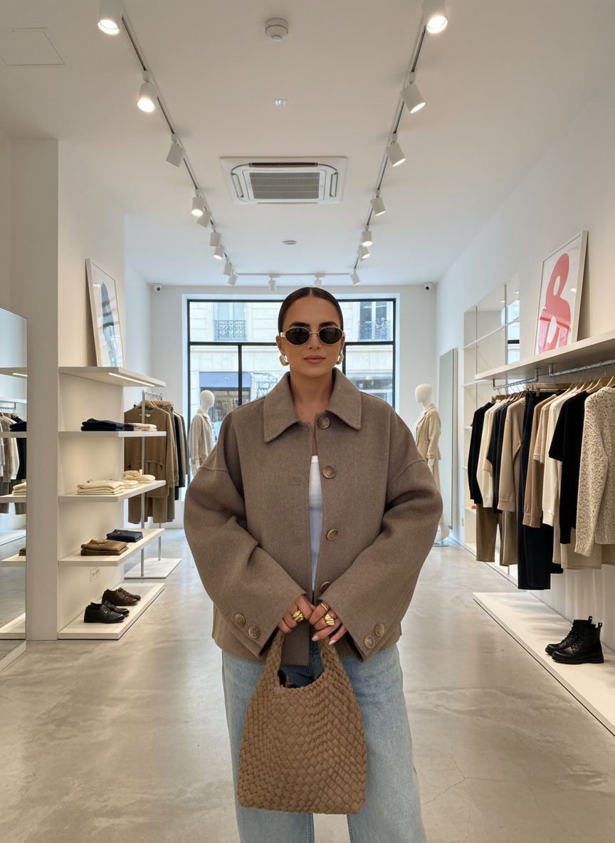 Chique Cropped Jas van Luxe Wolblend voor Elke Dag