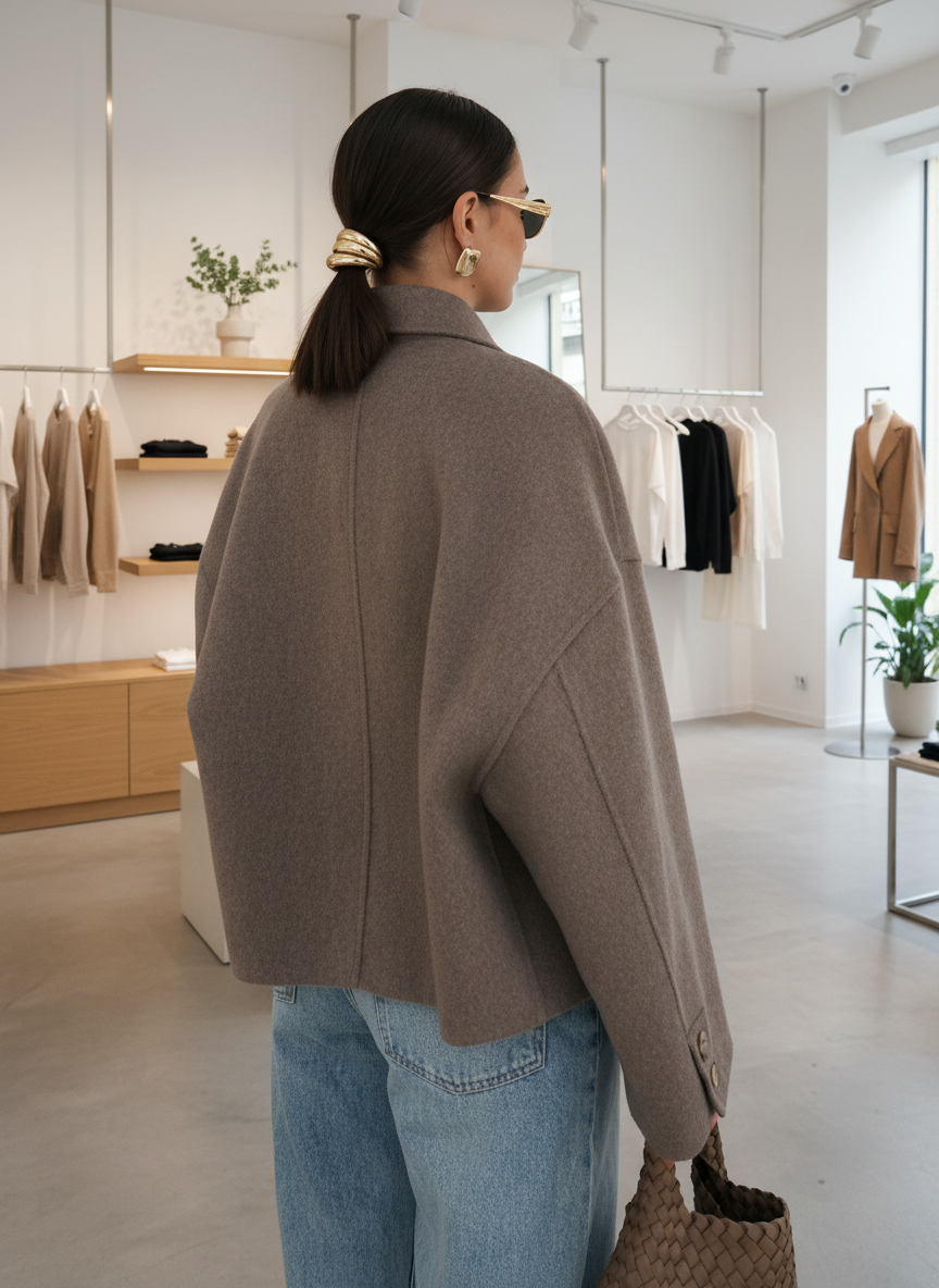 Chique Cropped Jas van Luxe Wolblend voor Elke Dag