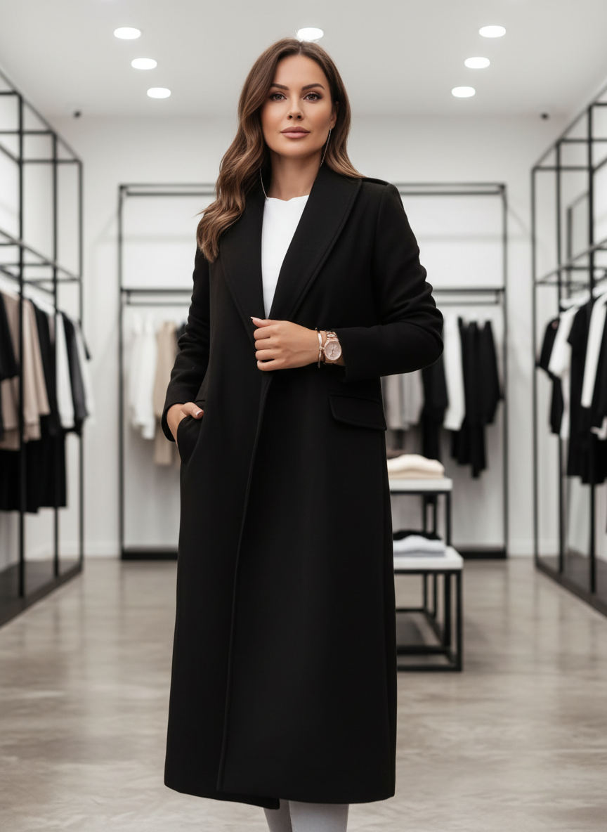 Lange Elegante Damesjas met Strikceintuur voor Stijl