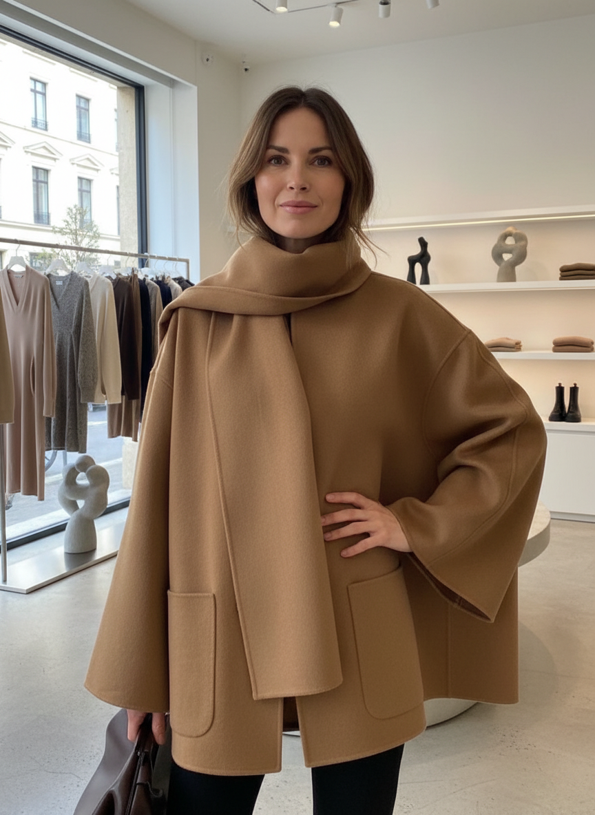 Elegante Mantel met Sjaalkraag in Warme Wolmix