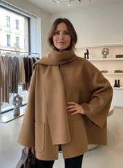 Elegante Mantel met Sjaalkraag in Warme Wolmix