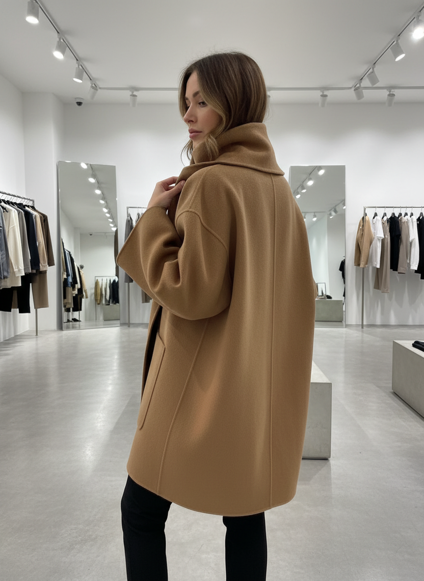 Elegante Mantel met Sjaalkraag in Warme Wolmix