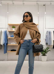 Elegante Mantel met Sjaalkraag in Warme Wolmix