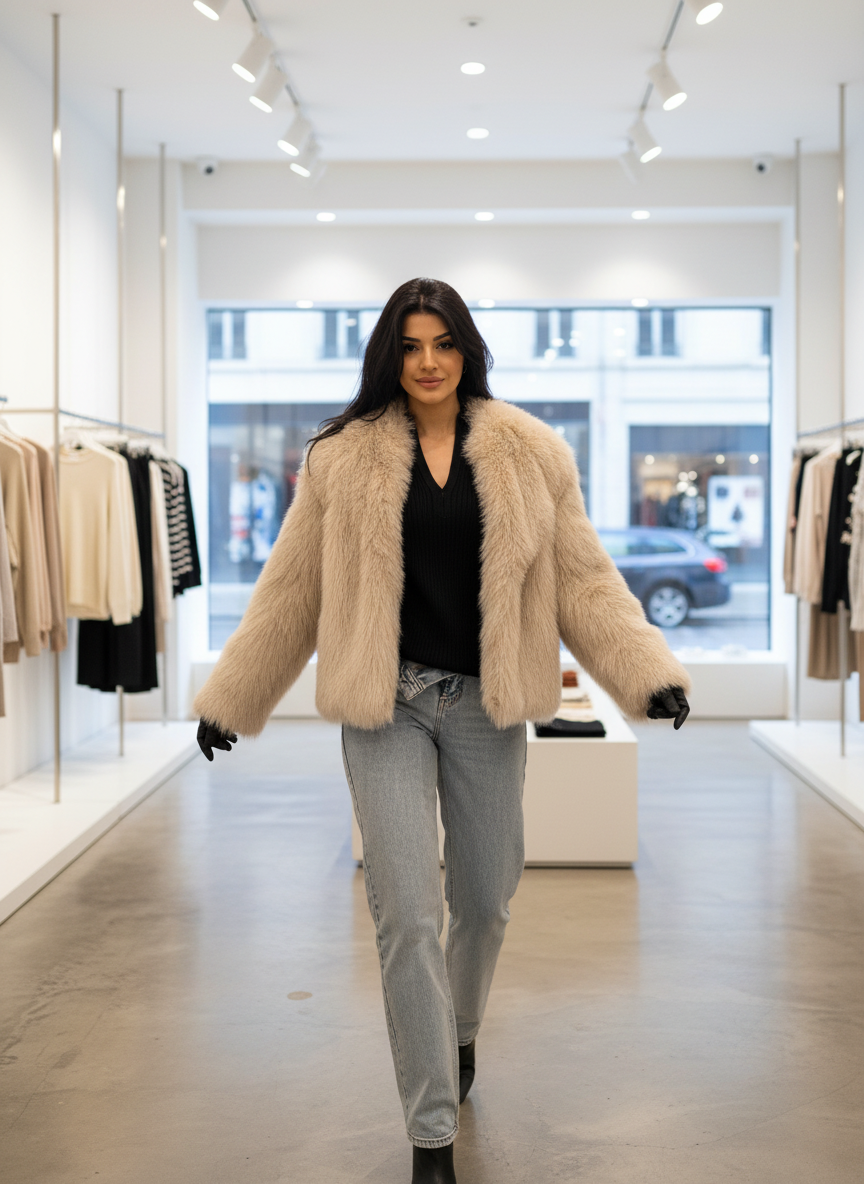 Ultieme Zachte Faux Fur Jas met Chique Sjaalkraag