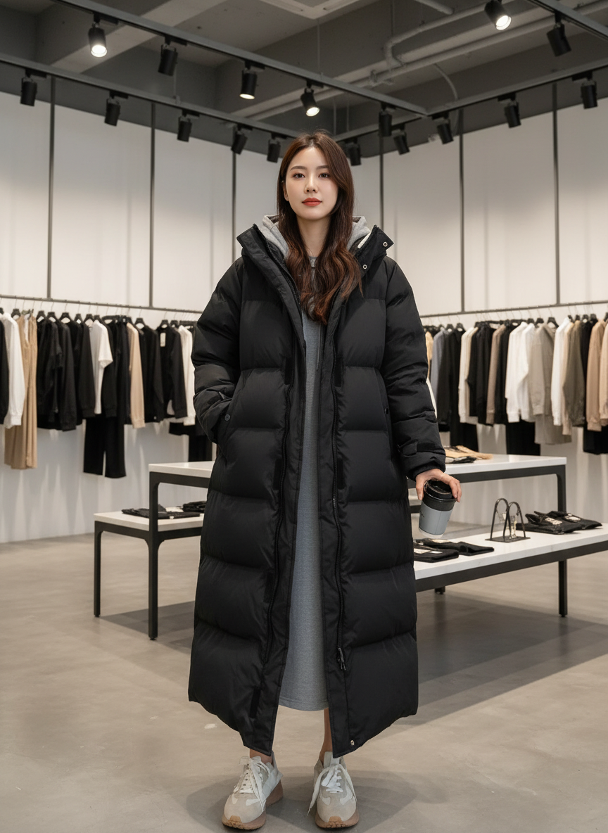 Lange Gewatteerde Winterjas voor Ultieme Warmte en Stijl