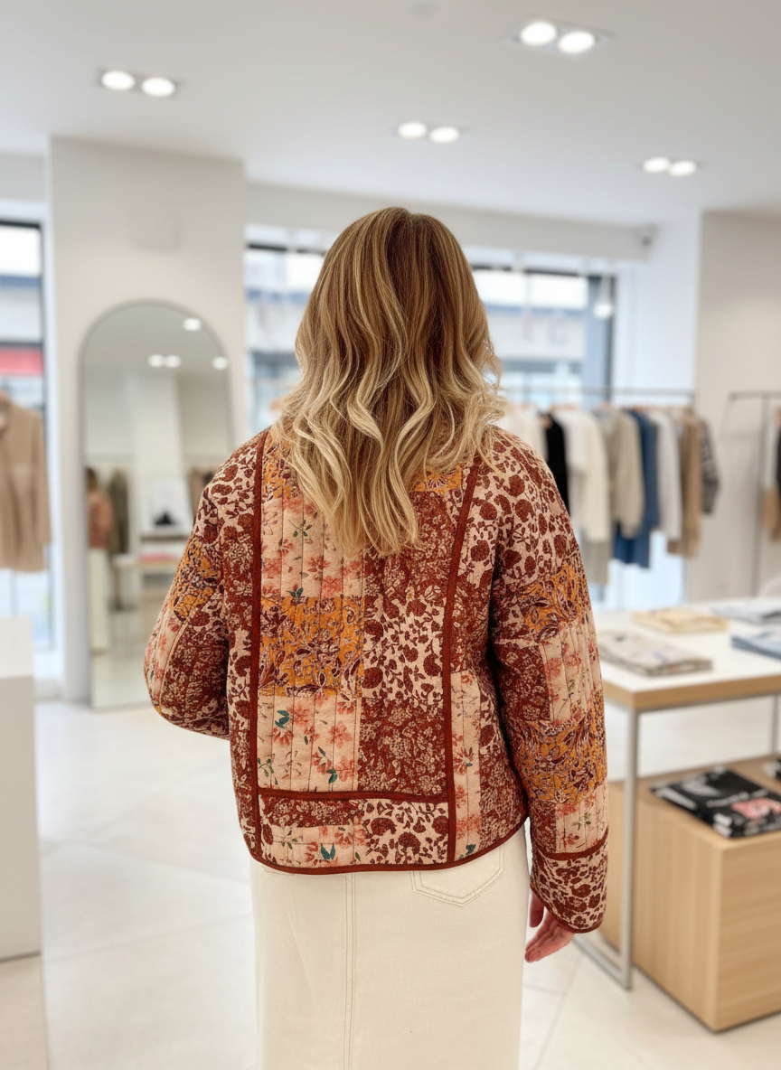 Gewatteerd Patchwork Jasje met Bohemian Flair Katoenmix