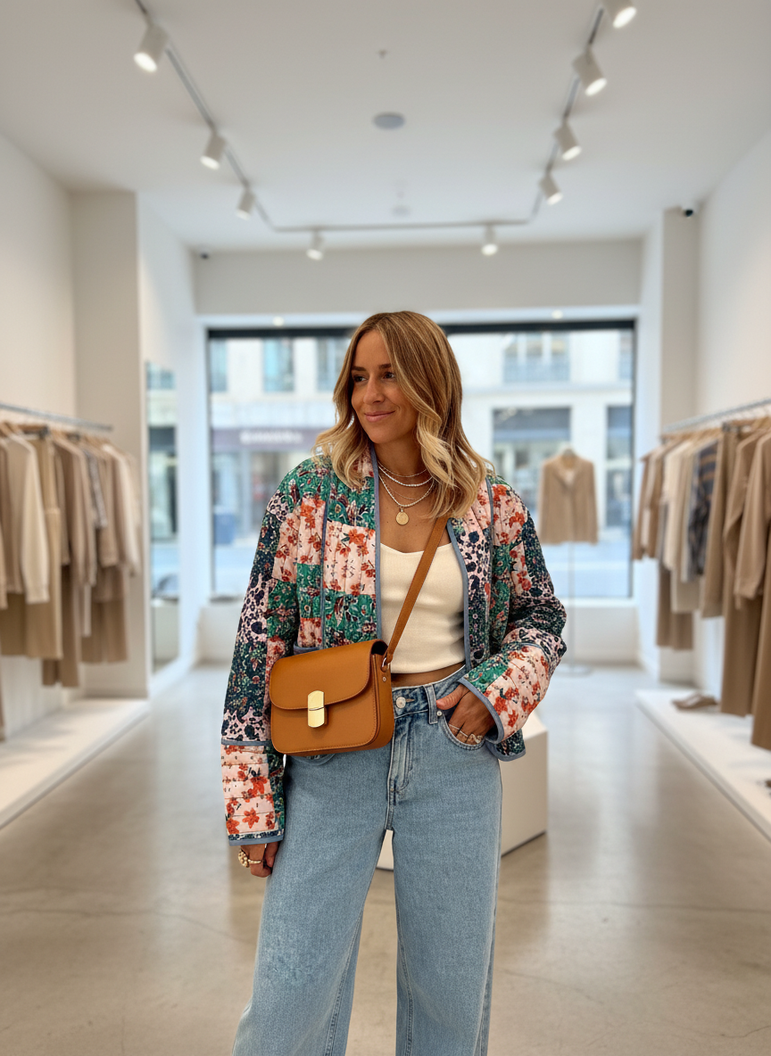 Gewatteerd Patchwork Jasje met Bohemian Flair Katoenmix