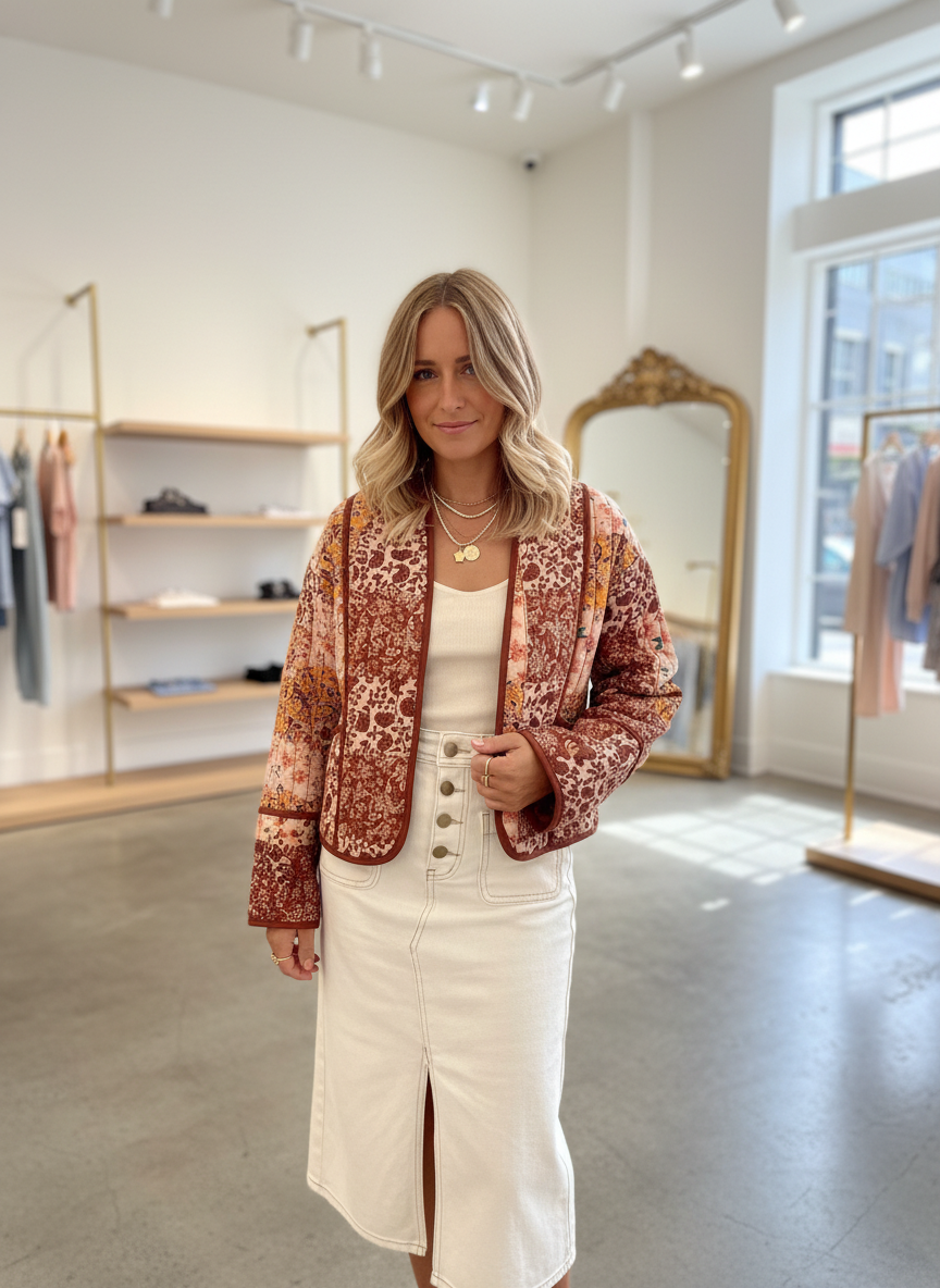 Gewatteerd Patchwork Jasje met Bohemian Flair Katoenmix