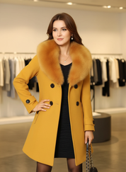 Luxe Wollen Blend Winterjas met Afneembare Bontkraag