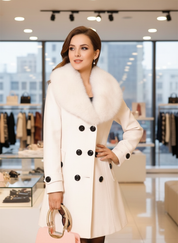 Luxe Wollen Blend Winterjas met Afneembare Bontkraag