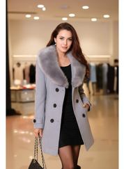 Luxe Wollen Blend Winterjas met Afneembare Bontkraag