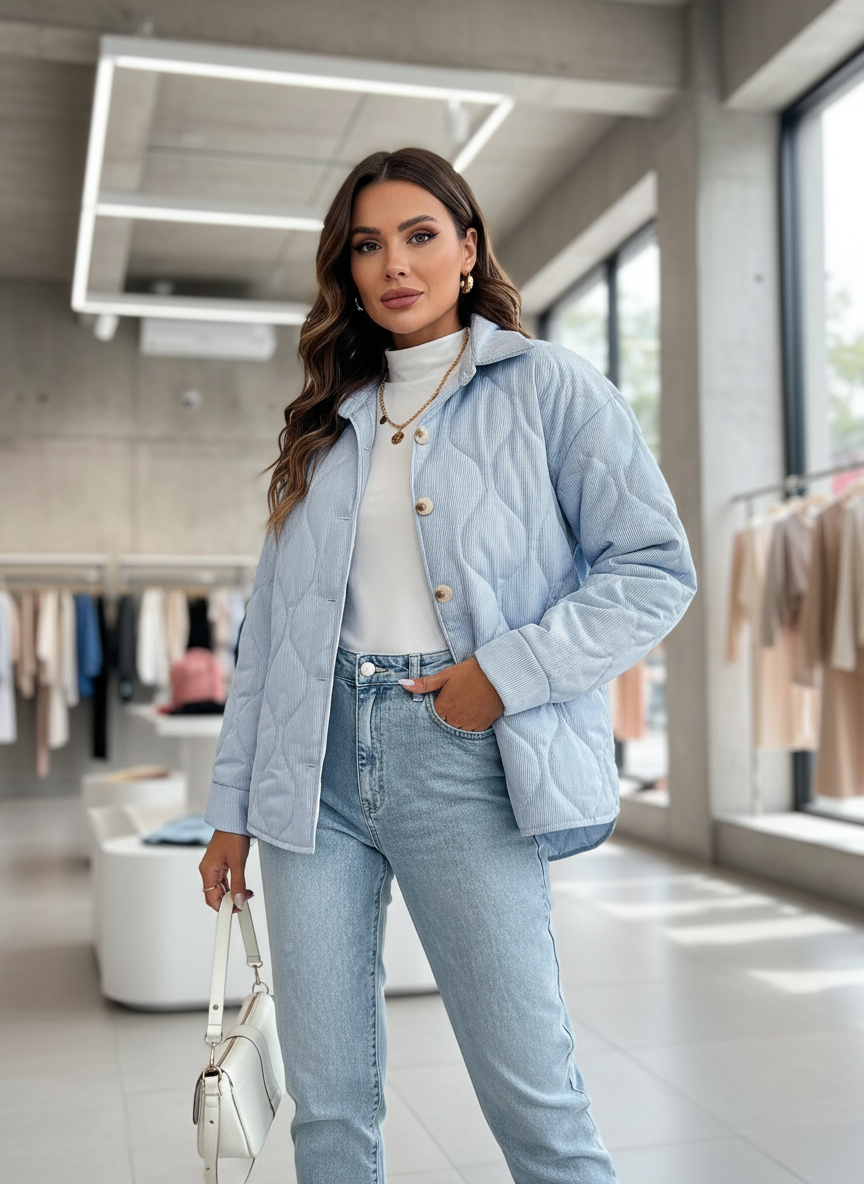 Gewatteerd Oversized Shirtjack met Diamantstiksel voor Comfort
