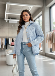 Gewatteerd Oversized Shirtjack met Diamantstiksel voor Comfort