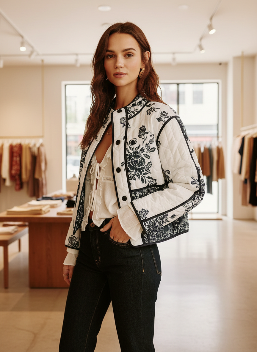 Gekwalte Jas met Bloemenprint voor Dames - Bohemian Stijl