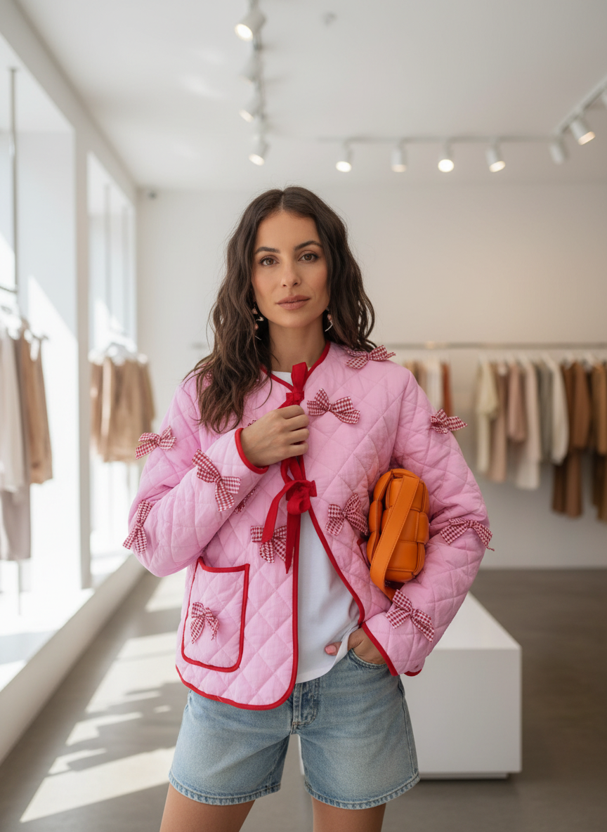 Gewatteerde Bomberjack met Speelse Strikdetails voor Dames