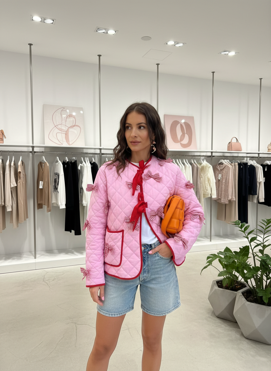 Gewatteerde Bomberjack met Speelse Strikdetails voor Dames