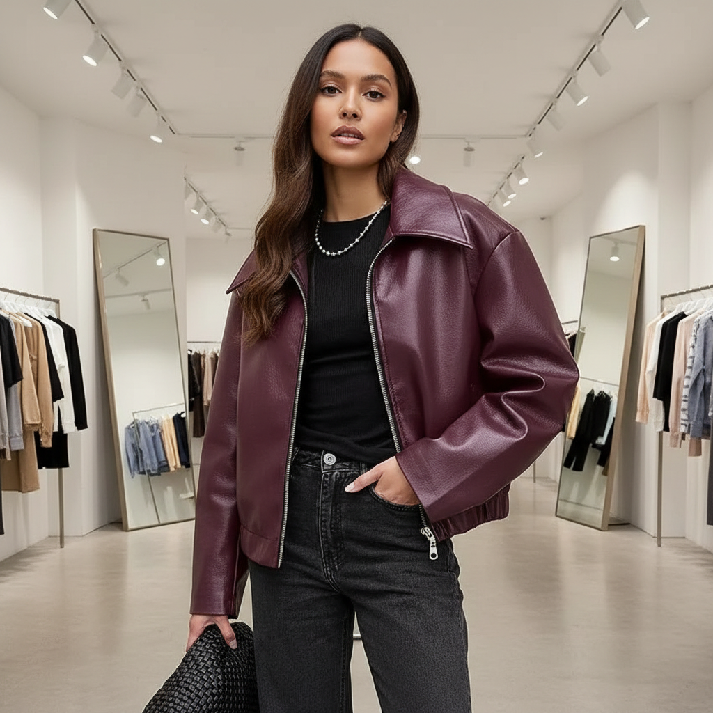 Edgy Faux Leren Bomberjack in Rood: Jouw Statement