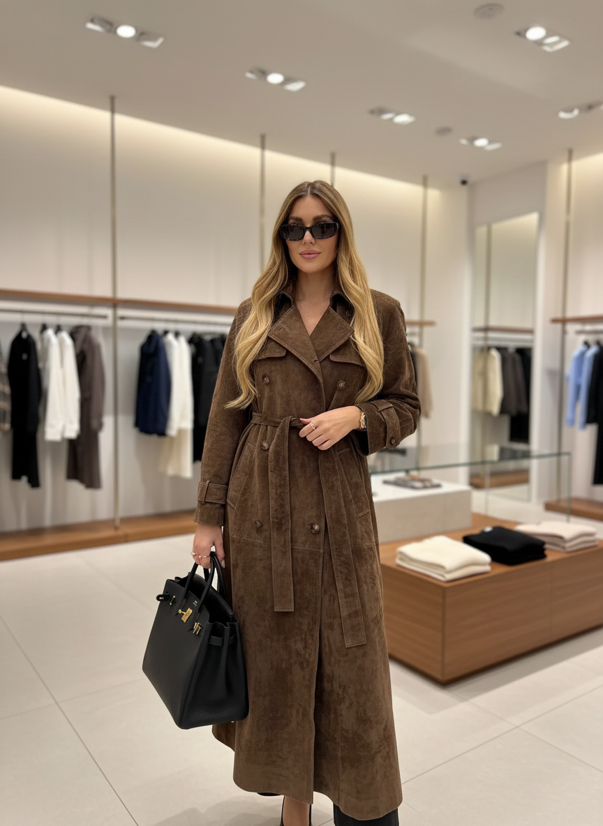 Luxe Suède Trenchcoat: Jouw Elegante Jas voor Elk Seizoen