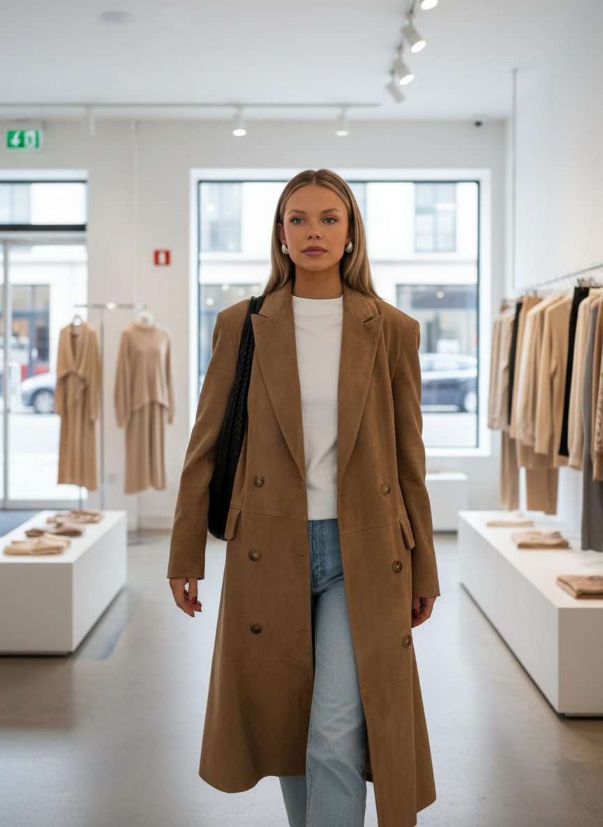 Luxe Suède Trenchcoat: Jouw Elegante Jas voor Elk Seizoen