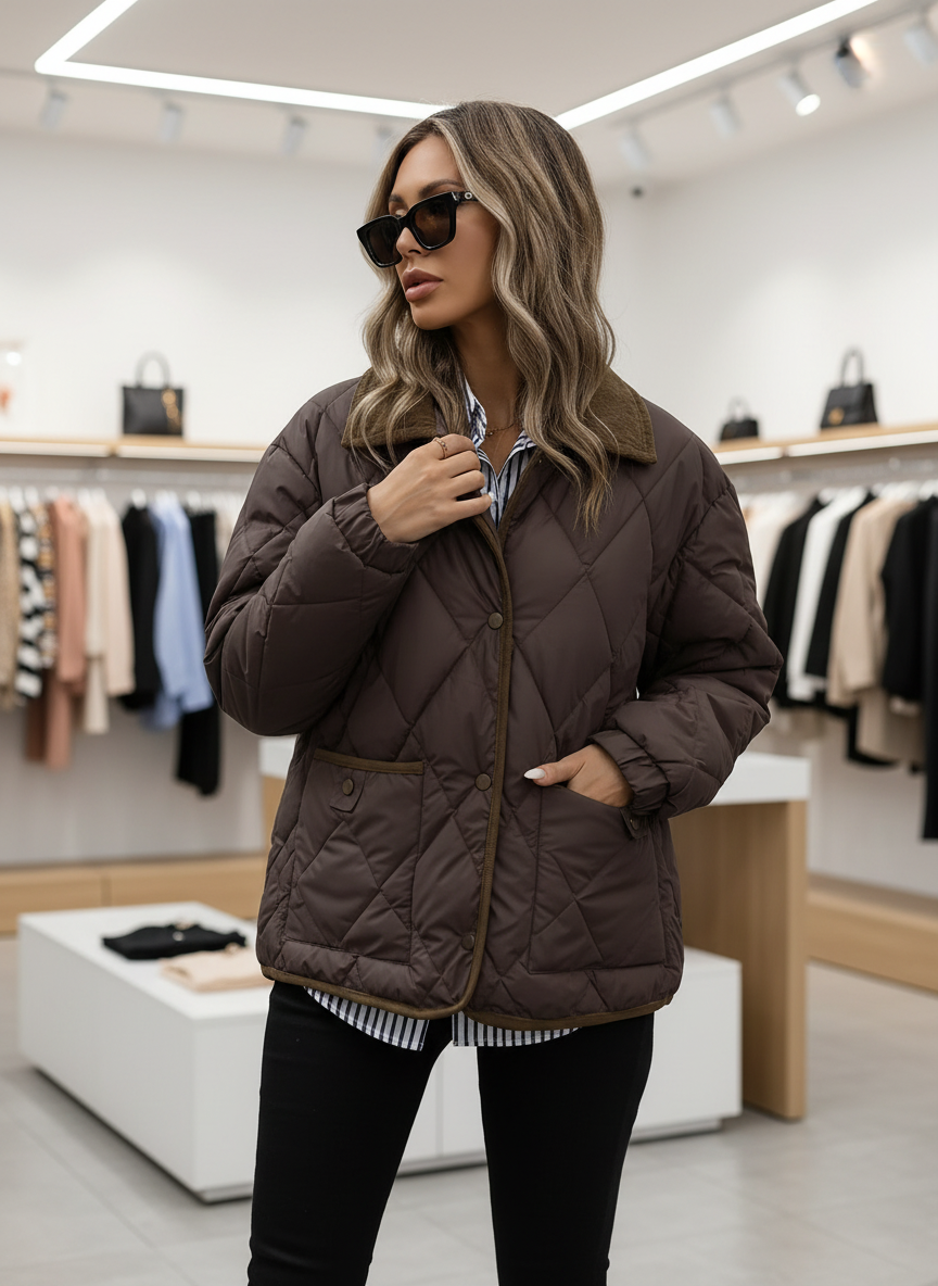 Gewatteerde Bomberjas met Corduroy Kraag: Stijlvol Comfort