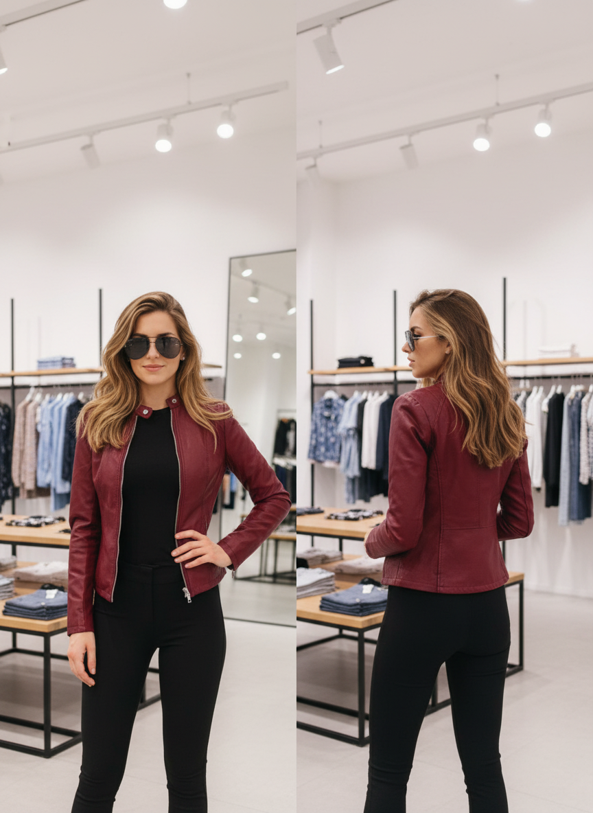 Stoere Faux Leren Bikerjack voor Dames met Ritsdetails