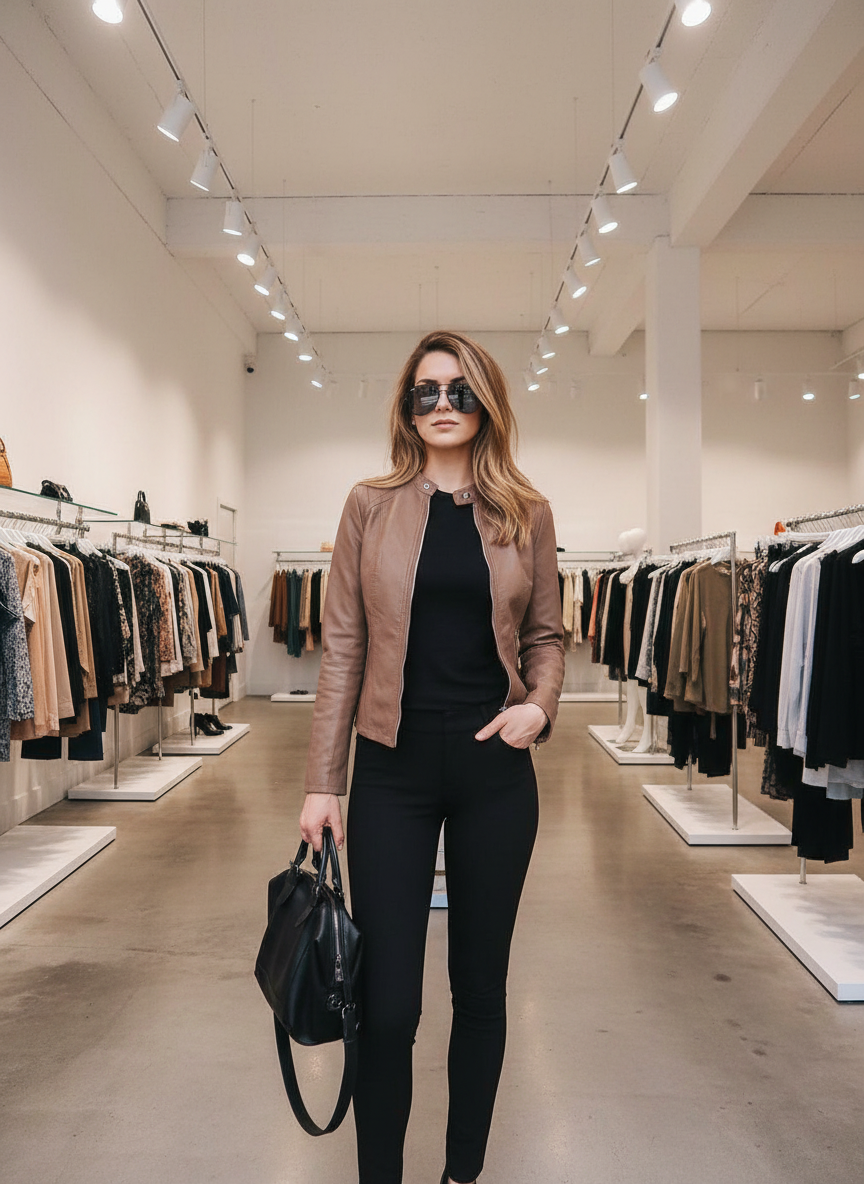 Stoere Faux Leren Bikerjack voor Dames met Ritsdetails