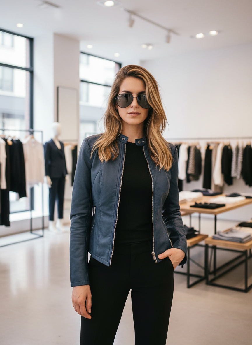 Stoere Faux Leren Bikerjack voor Dames met Ritsdetails