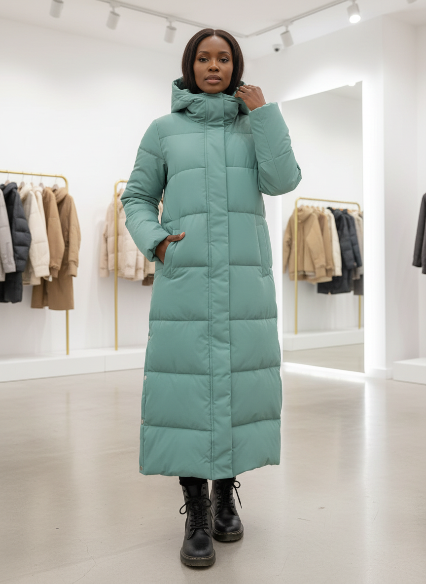 Lange Pufferjas met Capuchon: Stijlvolle Warmte voor de Winter