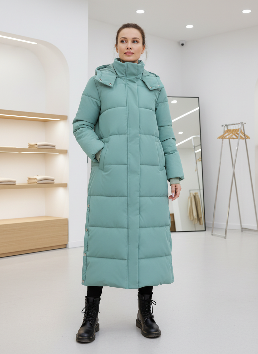 Lange Pufferjas met Capuchon: Stijlvolle Warmte voor de Winter