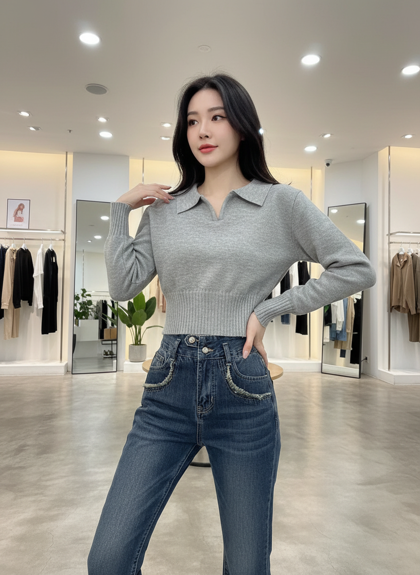 Knit Top V-hals Dames: Stijlvol & Cropped