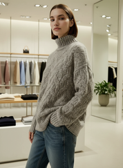 Chique Oversized Gebreide Trui voor Dames met Kabelpatroon