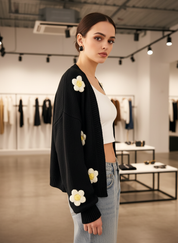 Gebreid Vest met 3D Bloemen | Comfortabel & Chic voor Dames