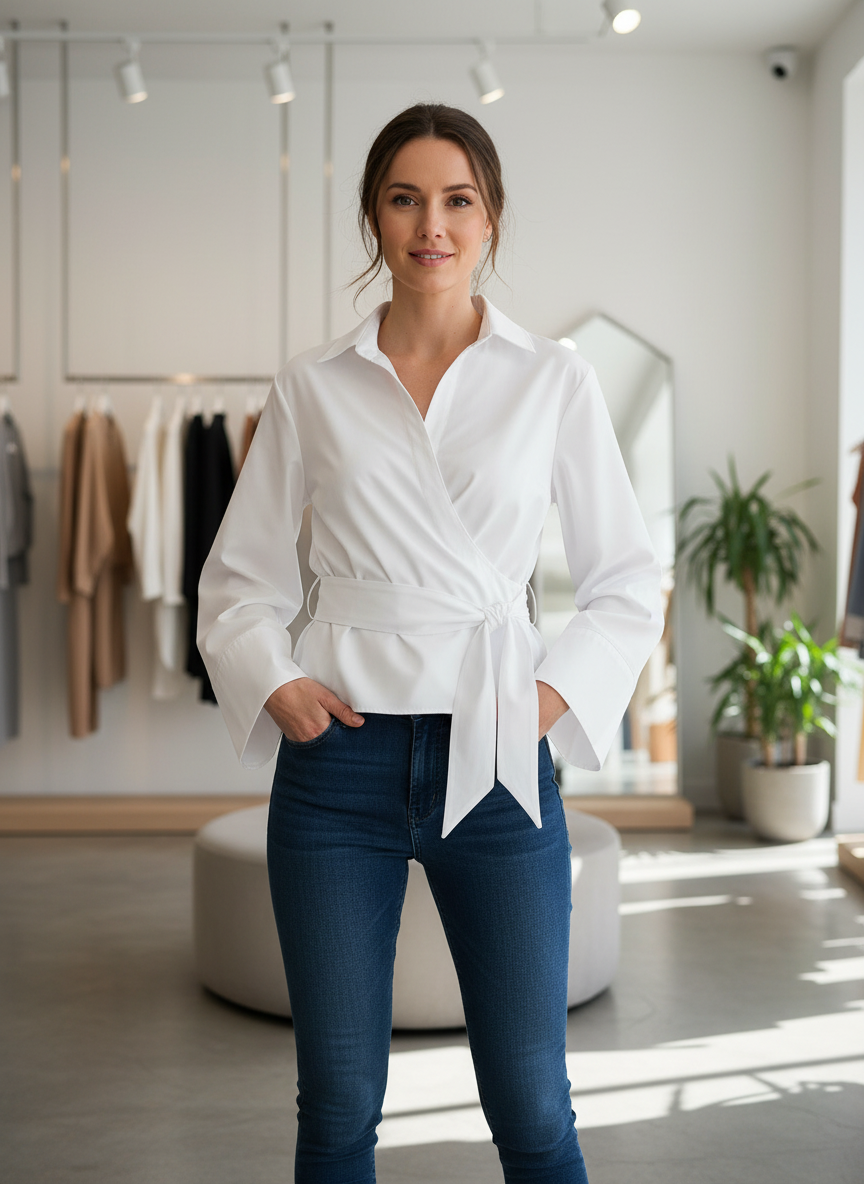 Elegante Wikkelblouse met Strikceintuur voor Vrouwen