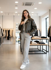 Iconische Oversized Bikerjack met Riem van Faux Leer