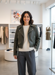 Iconische Oversized Bikerjack met Riem van Faux Leer