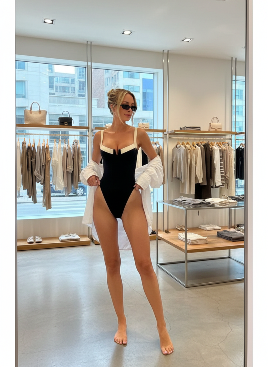 Elegant Zomer Badpak met Hoge Taille en V-hals voor Stijlvolle Dagen