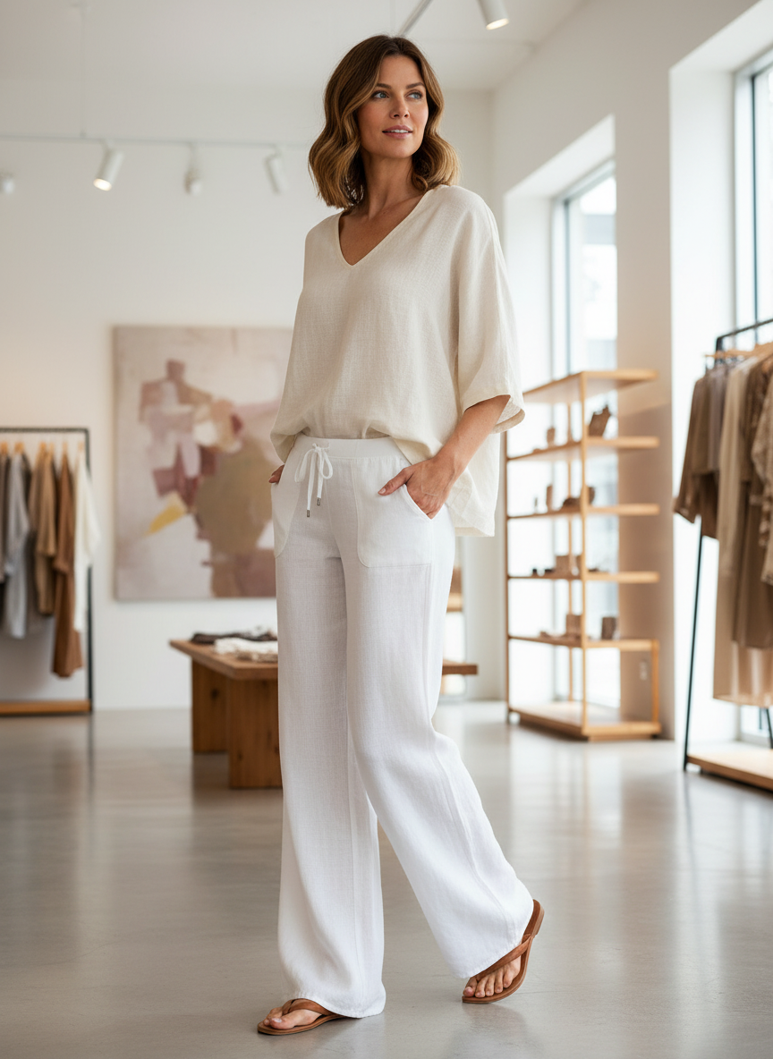 Luchtige Linnen Wide-Leg Broek voor Dames